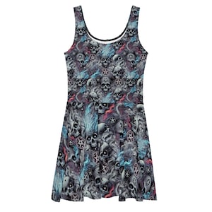 Gothic Skulls and Pentagram Skater Dress - Women&#39;s Fit & Flare