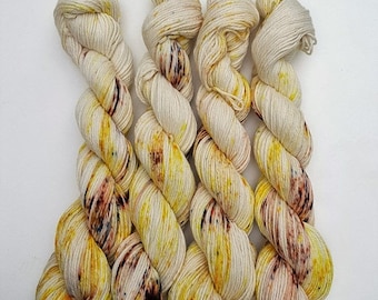 Lemon Poppy- 100 cotton, Hand Dyed, Speckled Variegated Yarn