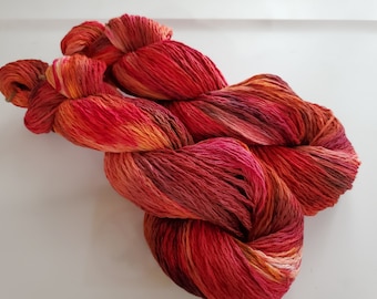 Red Dragon- 100% Organic Cotton, Hand Dyed, Hand Painted, Speckled, Worsted Weight