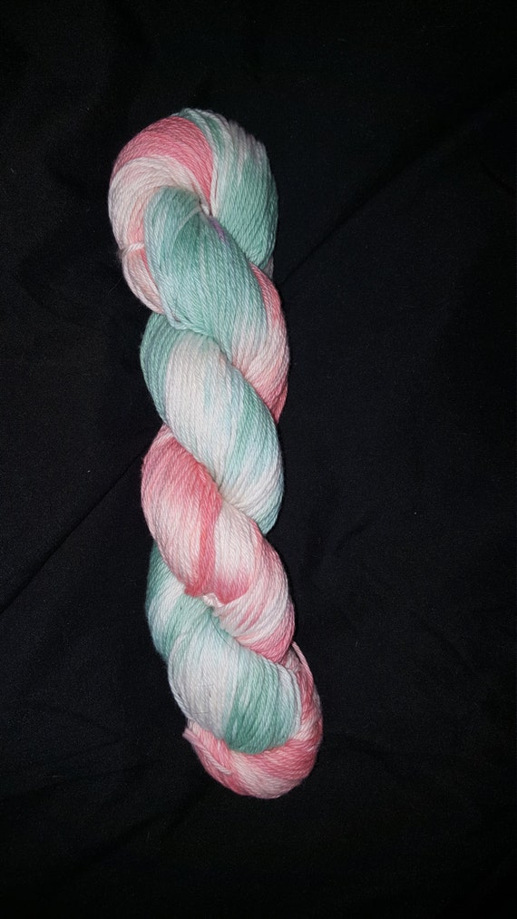 Mermaid Parade- "Coney Island Collection" 100 Organic Cotton Yarn, Hand Dyed, Coral and Mint