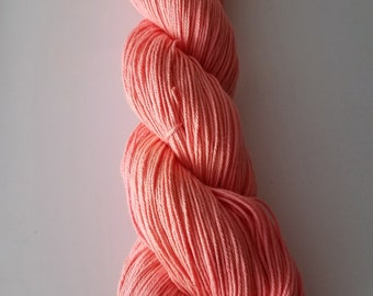 Coral Pink- 100% Organic Cotton, Hand Dyed, Solid Colorway Fingering Weight Hand Painted