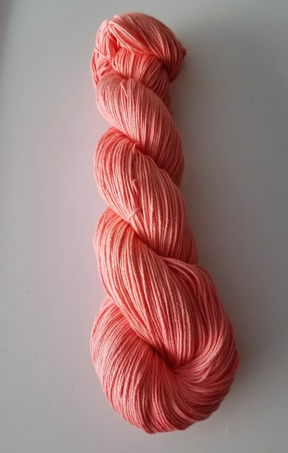 Coral Pink- 100% Organic Cotton, Hand Dyed, Solid Colorway Fingering Weight Hand Painted