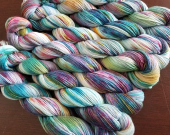 Sugar Mama- 100% Organic Cotton, Hand Dyed, Speckled, Fingering Weight Hand Painted Yarn