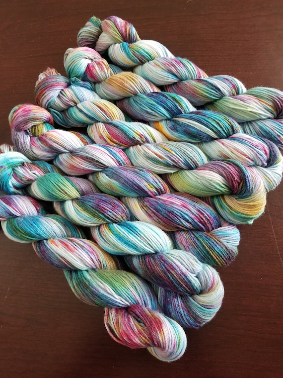 Sugar Mama- 100% Organic Cotton, Hand Dyed, Speckled, Fingering Weight Hand Painted Yarn