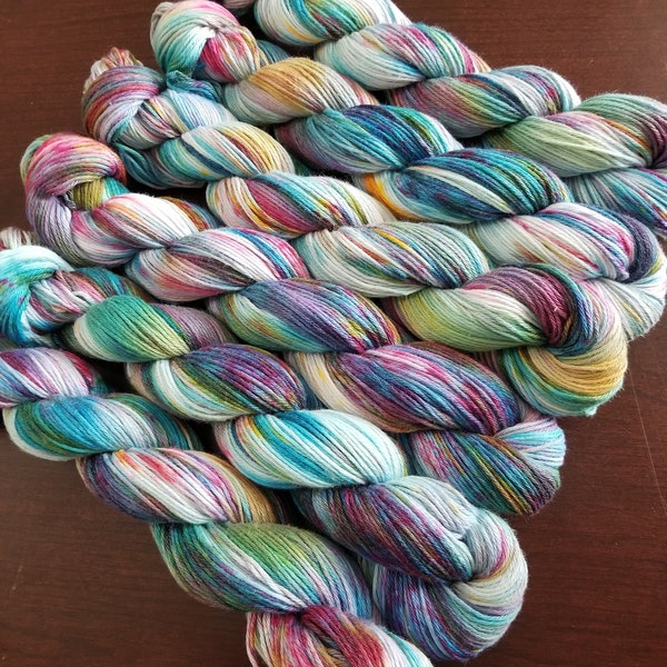 Sugar Mama- 100% Organic Cotton, Hand Dyed, Speckled, Fingering Weight Hand Painted Yarn