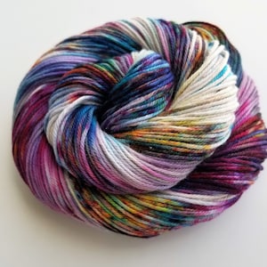 Emmelyne- 2nd Anniversary colorway- 100% Organic cotton, Hand Dyed, Speckled, Variegated Yarn