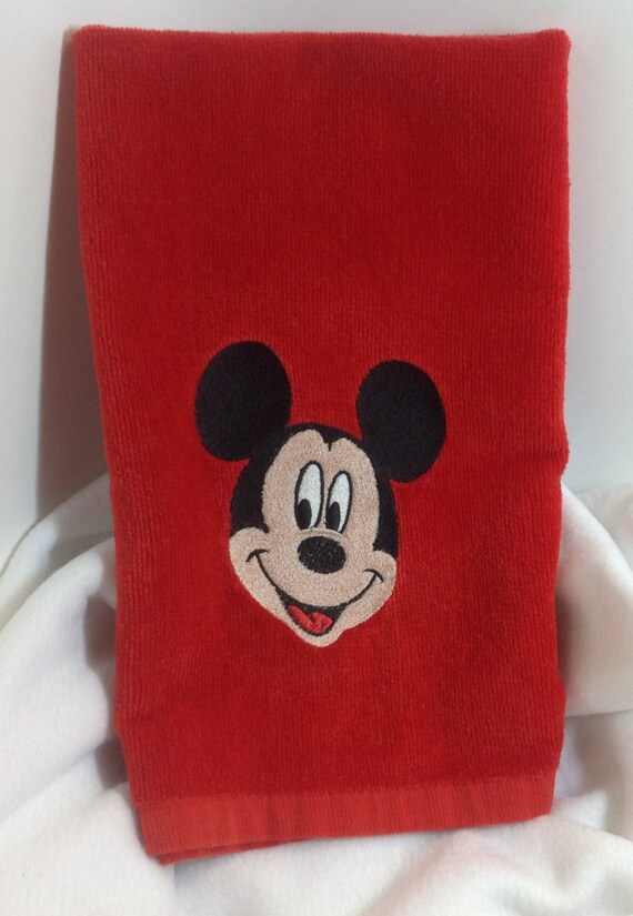 Items similar to Embroidered Mickey Mouse Bathroom Hand towel. on Etsy