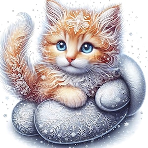 Winter Katze Clipart - Katze Clipart für das Handwerk, 5 hochwertige JPG, süße Weihnachtskatze Schneeflocke Thema Clipart Winter Kätzchen Schneekatze Sammelalbum