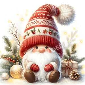 Gnomos navideños (imágenes prediseñadas): Gnomos de acuarela (JPG), adorables gnomos festivos, imágenes prediseñadas de vacaciones de invierno, paquete de gráficos de decoración navideña imprimibles