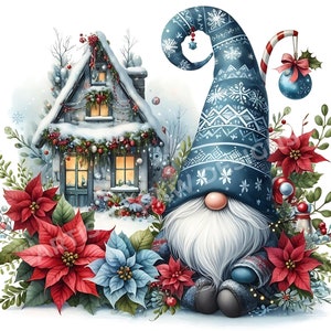 Christmas Gnome Clipart | 4 High Quality 300 DPI JPG | Watercolor Gnome Clipart | Winter Cute Gnome | Holiday Gnomes | Christmas Clipart