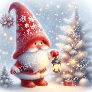 11 Christmas Gnome Clipart - Cute Watercolor Gnomes JPG, Holiday Decor Graphics, Winter Festive Gnome Printables Digital Art Crafts Download