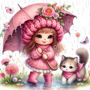 Clipart mignon nain et chat, 4 chats aquarelle et nain JPG, cliparts album, clipart journal indésirable, cadeau pour amoureux des chats, chat et nain pour l'artisanat