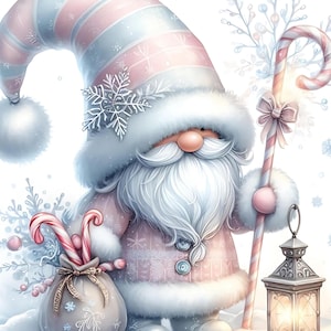 Pastell Winter Gnome Clipart, Aquarell Weihnachten Gnome Kunst, Schneeflocke Zuckerstangen wunderlich Urlaub Digital Download Handwerk Weihnachtsdekor