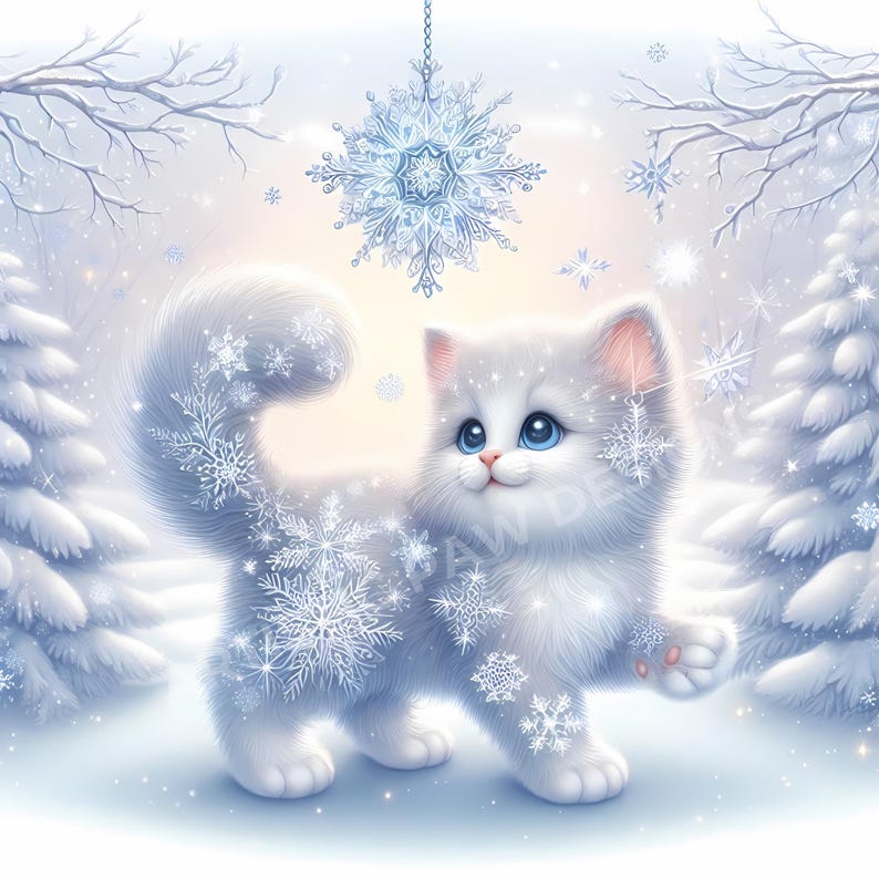 Snowflake Cat Clipart, 5 High Quality JPG, Cat Clipart for Crafts ...
