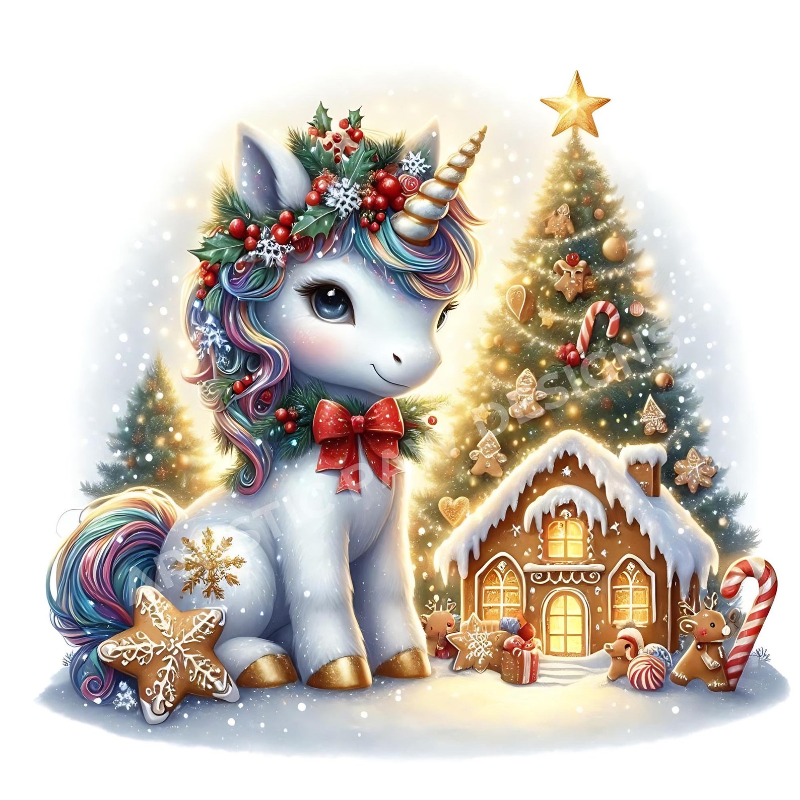 Winter Unicorn Clipart | 5 High Quality 300 DPI JPG | Watercolor Cute ...