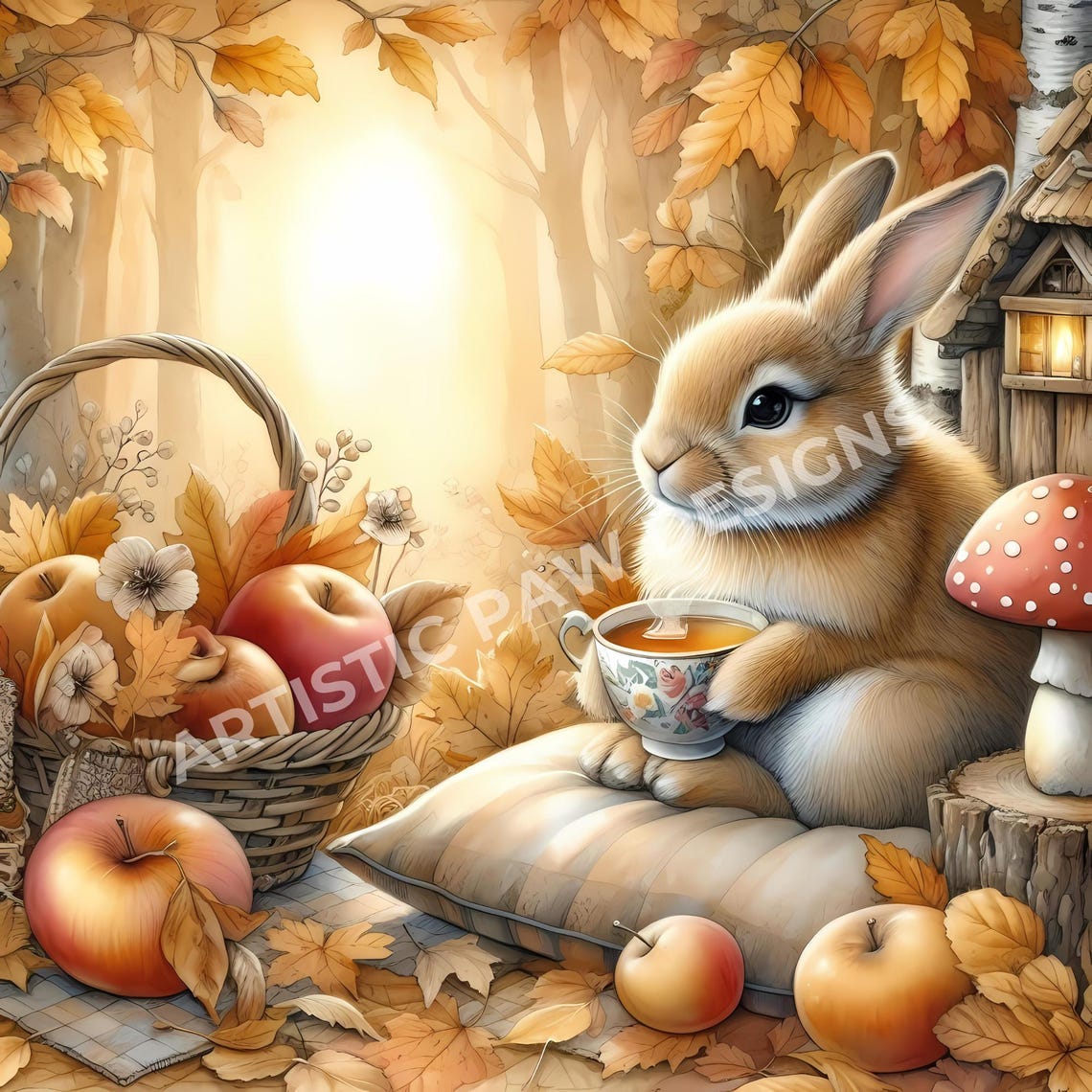 Autumn Rabbit Clipart, Cute Bunny Clip Art, Cute Fall Bunny Art for ...
