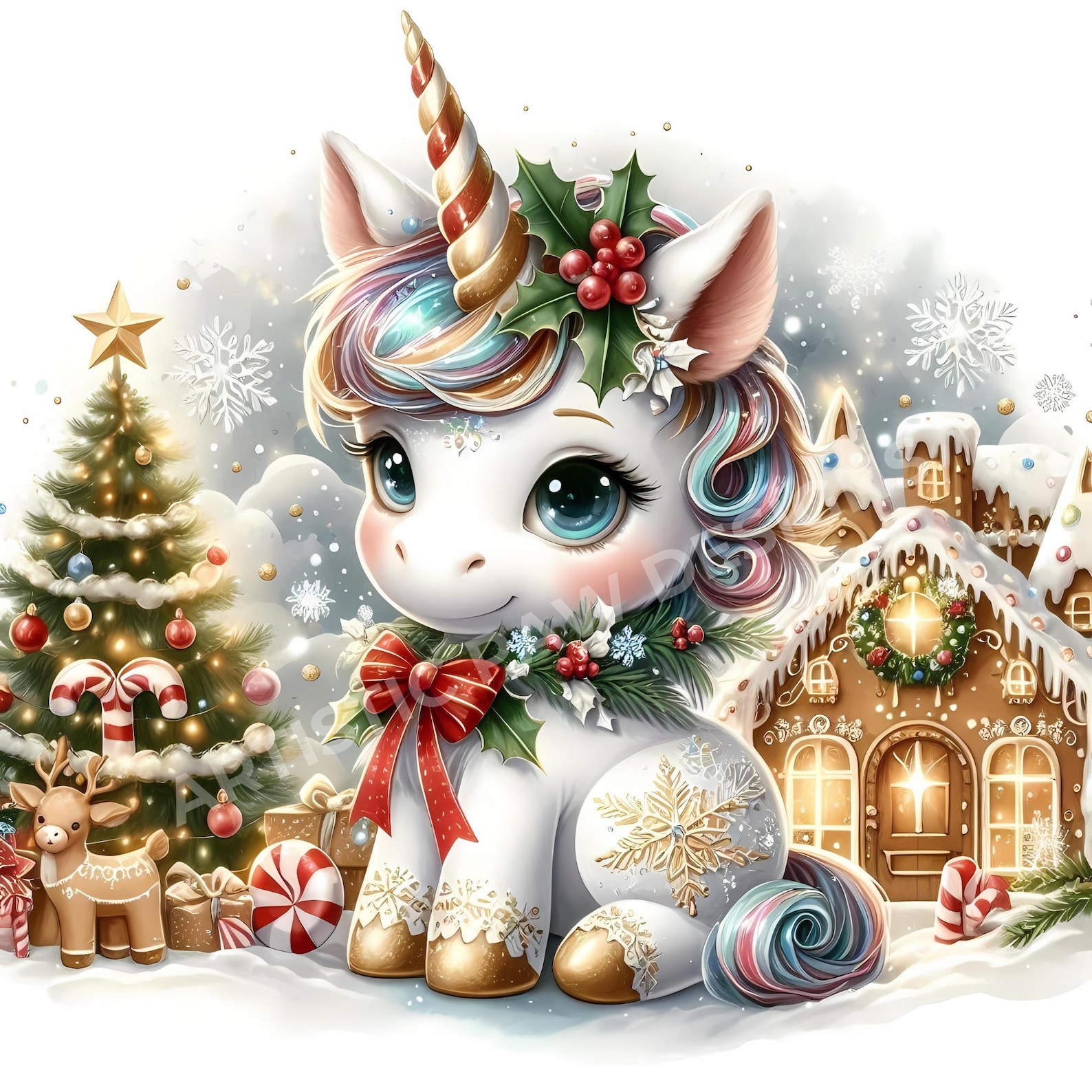 Winter Unicorn Clipart | 5 High Quality 300 DPI JPG | Watercolor Cute ...