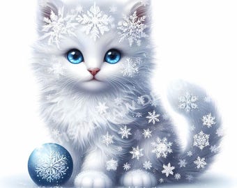 Winter Cat Clipart | 4 High Quality 300 DPI JPG | Cute Christmas Cat | Holiday Cat Clipart | Christmas Cat Graphics | Snow Cat Design