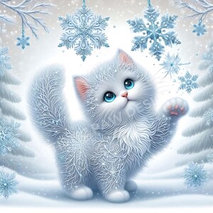 Clipart chat hiver | 5 JPG 300 DPI de haute qualité | Clipart chat pour travaux manuels | Chat de Noël mignon | Clipart thème flocon de neige | Art de chaton d'hiver