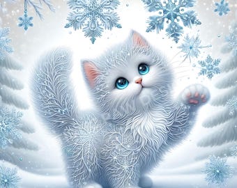 Winter Cat Clipart | 5 High Quality 300 DPI JPG | Cat Clipart for Crafts | Cute Christmas Cat | Snowflake Theme Clipart | Winter Kitten Art