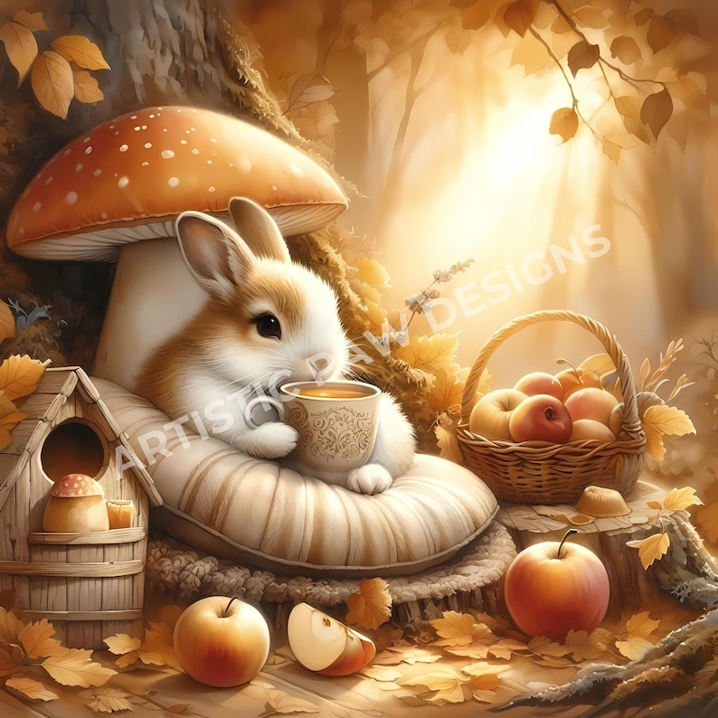 Autumn Rabbit Clipart, Cute Bunny Clip Art, Cute Fall Bunny Art for ...