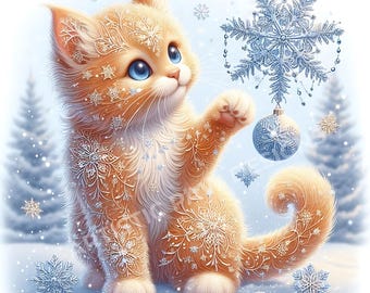 Winter Cat Clipart | Cute Christmas Cat | 5 High Quality JPG | Cat Clipart for Crafts | Snowflake Theme Gifts Winter Kitten Cat Playing Snow