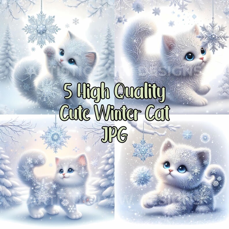 Snowflake Cat Clipart, 5 High Quality JPG, Cat Clipart for Crafts ...