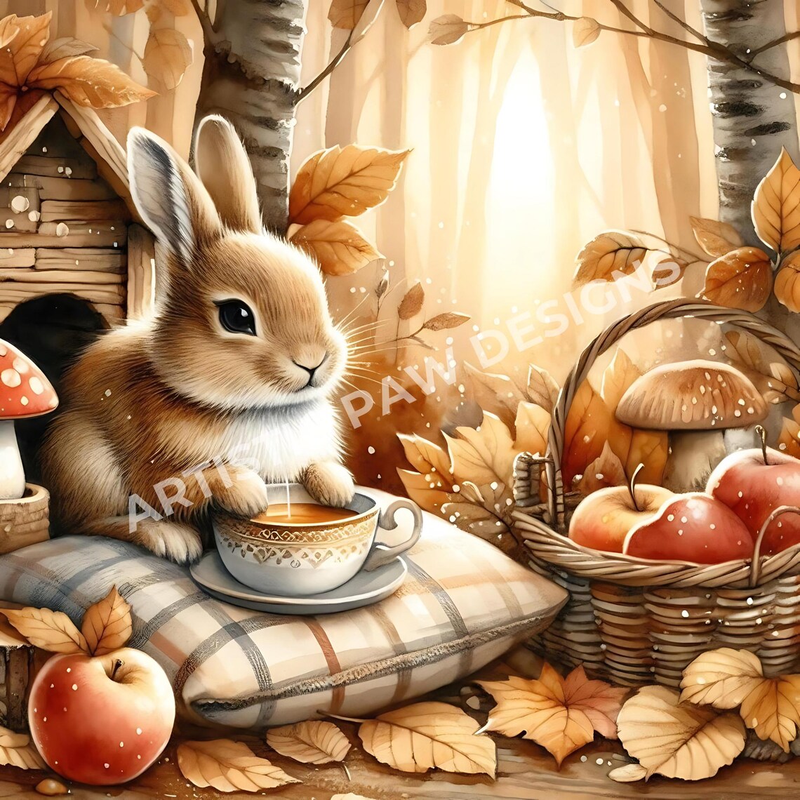 Autumn Rabbit Clipart, Cute Bunny Clip Art, Cute Fall Bunny Art for ...