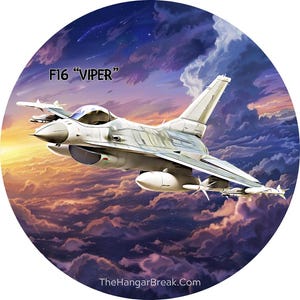 F16 Military Aircraft | Round Water Bottle Sticker | Military Sticker | Aviation Sticker | Laptop Decal