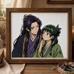 Jinshi & Maomao Cross Stitch Pattern PDF, Apothecary Diaries Embroidery Chart, Anime Couple Needlework, Manga, Instant Download Pattern