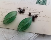 One-of-a-kind Vntage Glass Hand-Blown Dangle Earrings with Bronze Colored Beads.