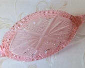 Beautiful Sawtooth Pink Depression Glass Double Handled Oblong Trinket or Candy Dish.