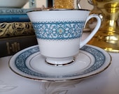 Vintage Noritake China Cup and Saucer: Larue Blue Silver Pattern