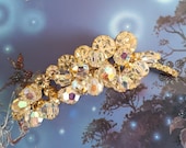 Vintage JULIANA D&E Gold Tone AB Crystal Bead Cha Cha Rhinestone Leaf Brooch.
