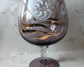 Large Coolest Purple and Gold Vintage Brandy Sniffer. 9" inches tall. Alcohol Lovers Gift.