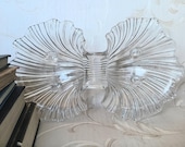 Vintage Mikasa Crystal Double Shell Serving Footed Dish. Deco Design.