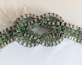 Vintage Green Rhinestone Bracelet: Ying Yang Metal Bangle.
