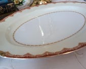 Vintage RANSOM Cream and White Platter, Orange & Gold Accent, 16" inches.