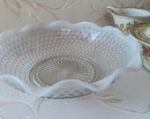 Opalescent Hobnail Glass Bowl, Ruffled Edge, 9.5" Anchor Hocking (Vintage)