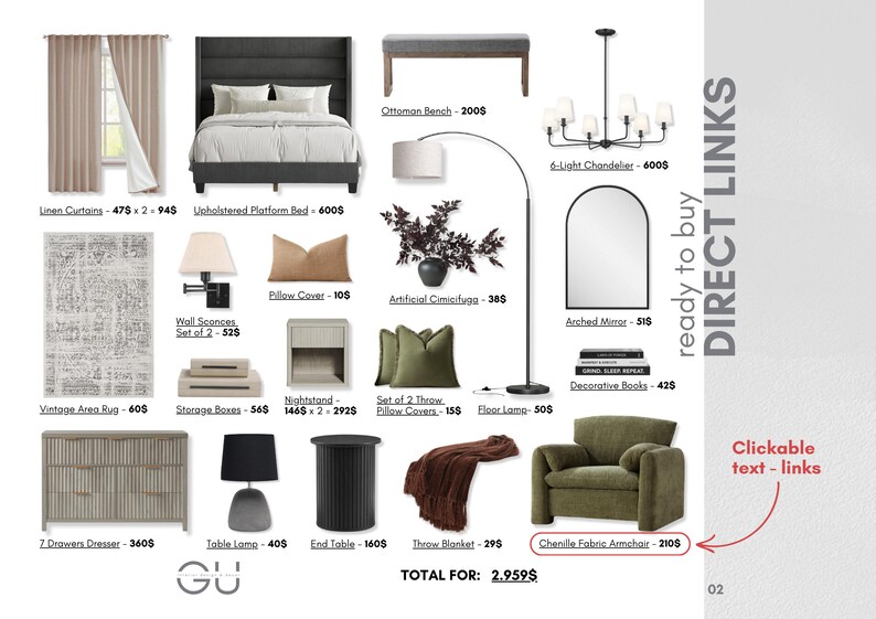 Predesigned Bedroom Package, Modern Earthy Master Bedroom Design