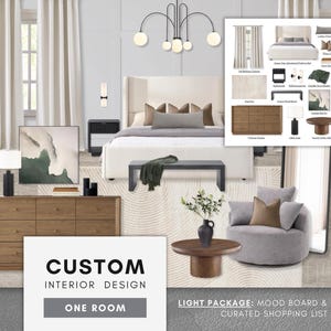 Diseño de interiores personalizado - UNA HABITACIÓN - Paquete de iluminación: Tablero de estado de ánimo personalizado y lista de compras interactiva - Servicio de diseño de interiores virtual