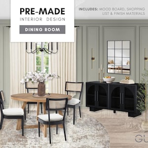 Comedor prediseñado con un toque terroso: Diseño de interiores orgánico y moderno: tablero de inspiración estética, lista de compras seleccionada y materiales de acabado asequibles.