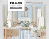 Pre-made Coastal Bedroom: Mood Board, Shopping List with Paint & Finish Materials Selections - Modern Interior Design