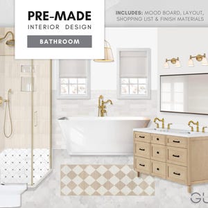 Pre-made Traditional Bathroom: Timeless Classic Interior Design with Mood Board, Furniture Layout, Shopping List and Paint & Materials