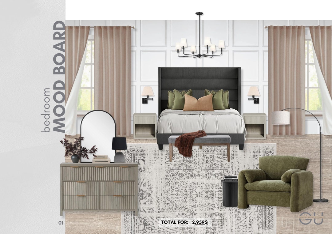 Predesigned Bedroom Package, Modern Earthy Master Bedroom Design