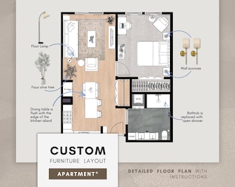CUSTOM Furniture Layout: Floor Plan & Spacial Planning for Home Arrangement - Online Interior Design Service