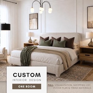 CUSTOM Online Interior Design Service - ONE ROOM – Mood Board Visualization, Shopping list, Furniture layout & Paint palette (Full package)