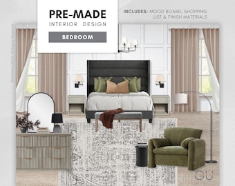 Pre-made Earthy Bedroom: Modern Nature-inspired Interior Design - Aesthetic Mood Board, Curated Shopping List & Affordable Finish Materials