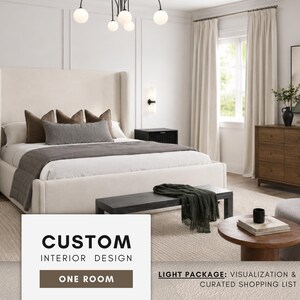 Custom One Room Interior Design, Virtual Service: Visualization, Shopping List (Light Package)