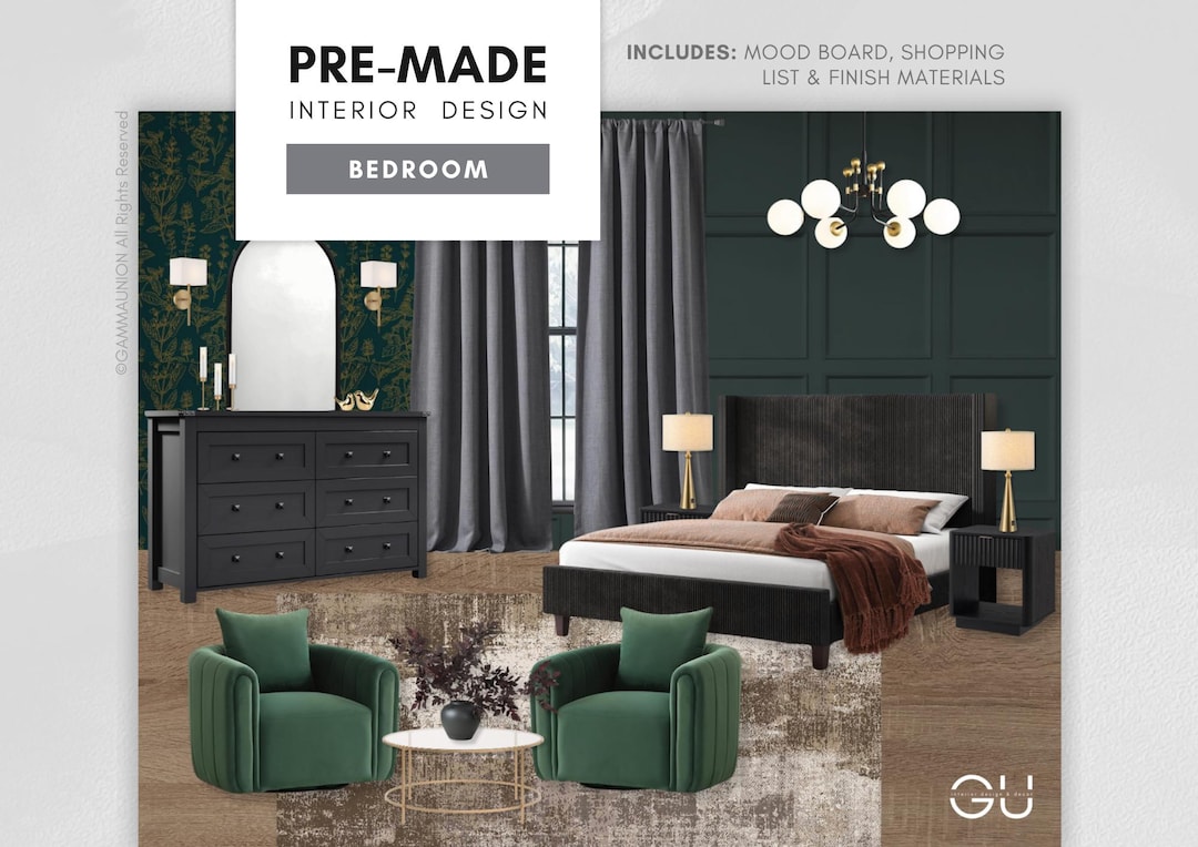 Pre-designed Moody Bedroom: Modern Interior Design Package - Aesthetic ...